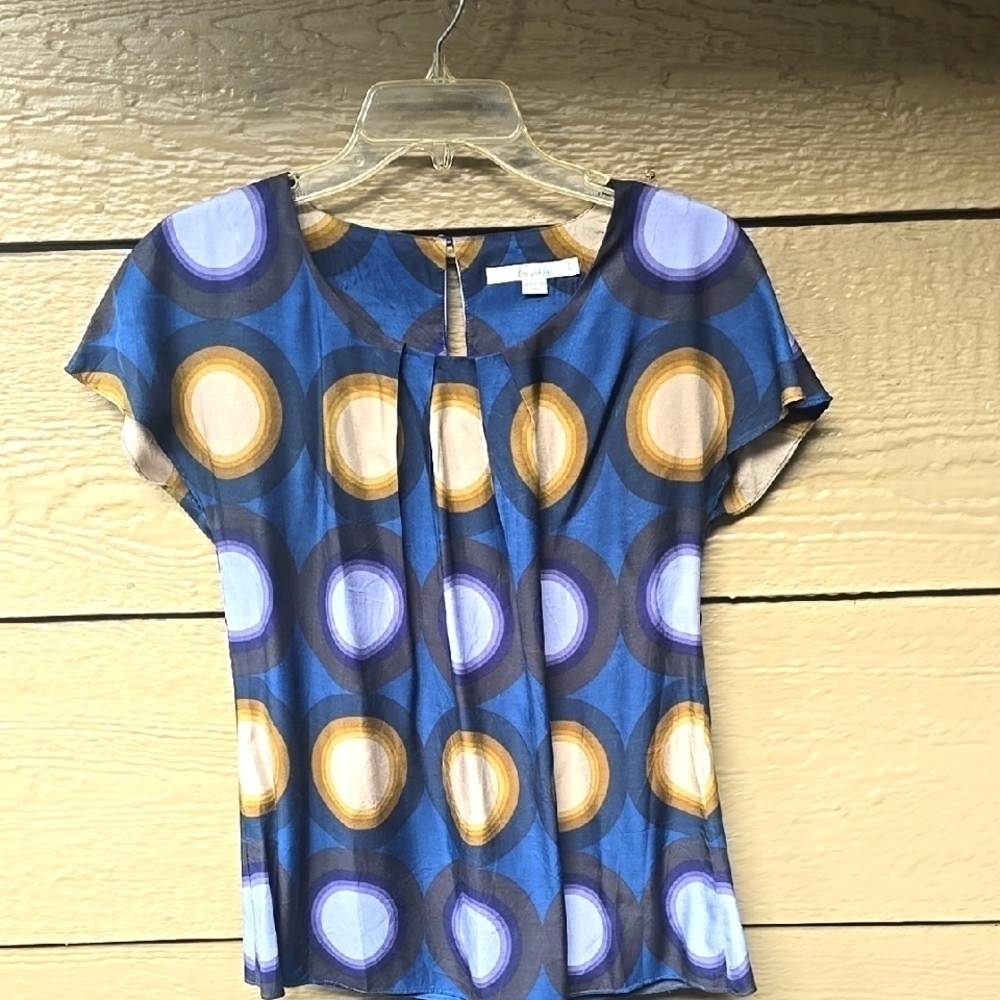 Boden Ravello Silk Blend Short Sleeve Circle Print Blouse 6